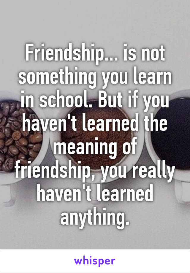 Friendship... is not something you learn in school. But if you haven't learned the meaning of friendship, you really haven't learned anything.