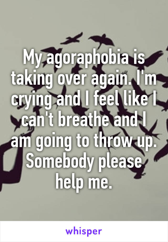 My agoraphobia is taking over again. I'm crying and I feel like I can't breathe and I am going to throw up. Somebody please help me.