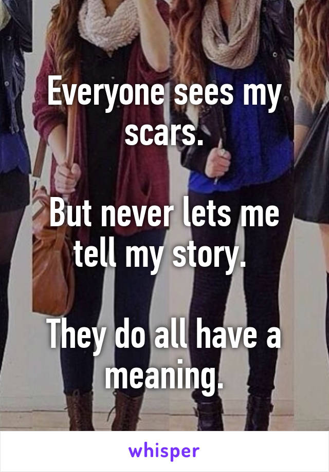 Everyone sees my scars.

But never lets me tell my story. 

They do all have a meaning.