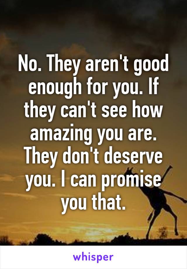 No. They aren't good enough for you. If they can't see how amazing you are. They don't deserve you. I can promise you that.