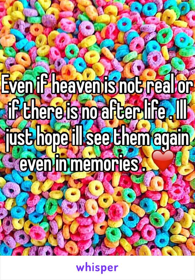 Even if heaven is not real or if there is no after life . Ill just hope ill see them again even in memories . ❤️