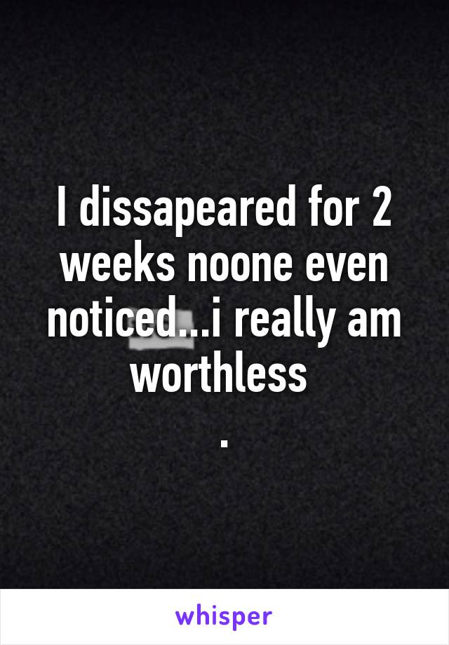 I dissapeared for 2 weeks noone even noticed...i really am worthless 
.