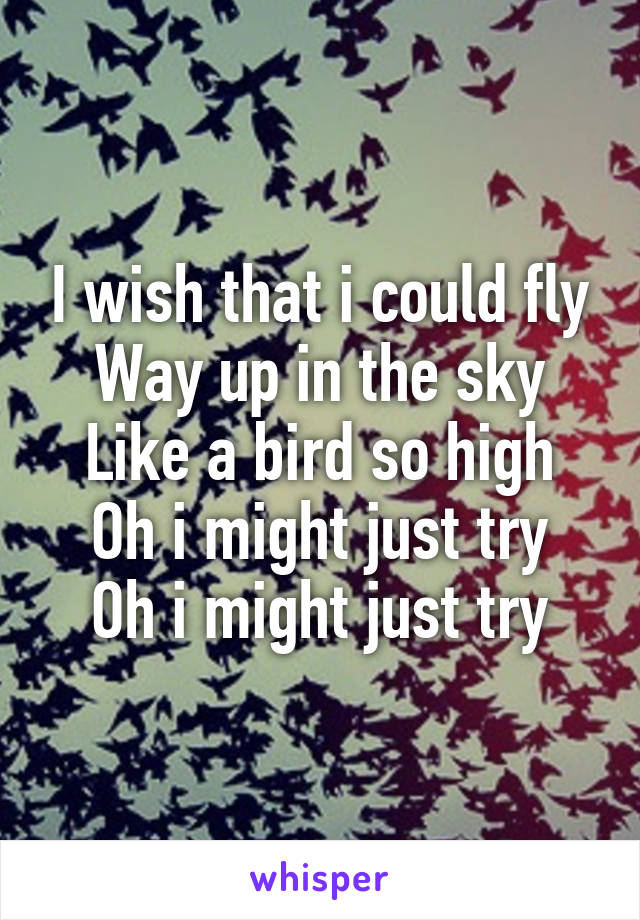 I wish that i could fly
Way up in the sky
Like a bird so high
Oh i might just try
Oh i might just try