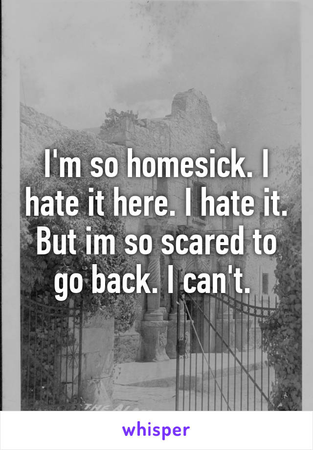 I'm so homesick. I hate it here. I hate it. But im so scared to go back. I can't. 