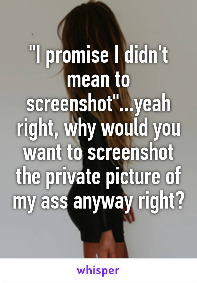 "I promise I didn't mean to screenshot"...yeah right, why would you want to screenshot the private picture of my ass anyway right? 