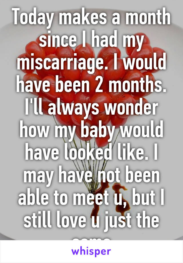 Today makes a month since I had my miscarriage. I would have been 2 months. I'll always wonder how my baby would have looked like. I may have not been able to meet u, but I still love u just the same