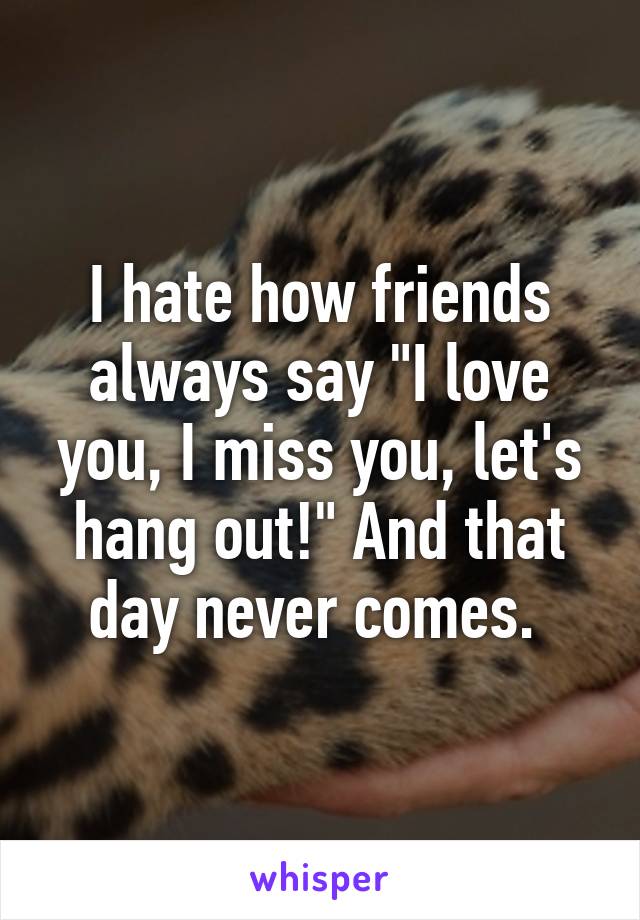 I hate how friends always say "I love you, I miss you, let's hang out!" And that day never comes. 