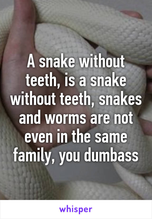 A snake without teeth, is a snake without teeth, snakes and worms are not even in the same family, you dumbass