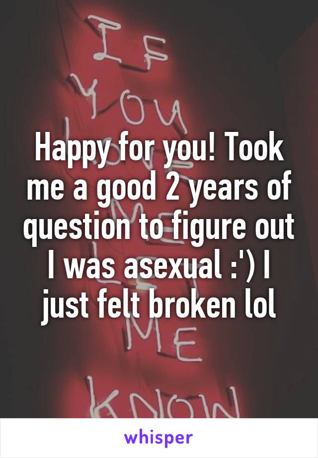 Happy for you! Took me a good 2 years of question to figure out I was asexual :') I just felt broken lol