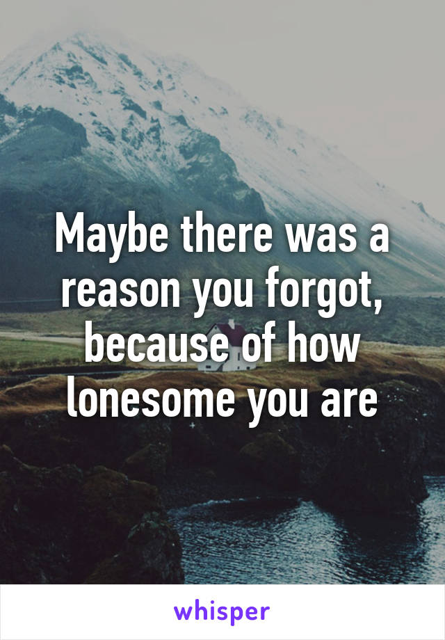 Maybe there was a reason you forgot, because of how lonesome you are