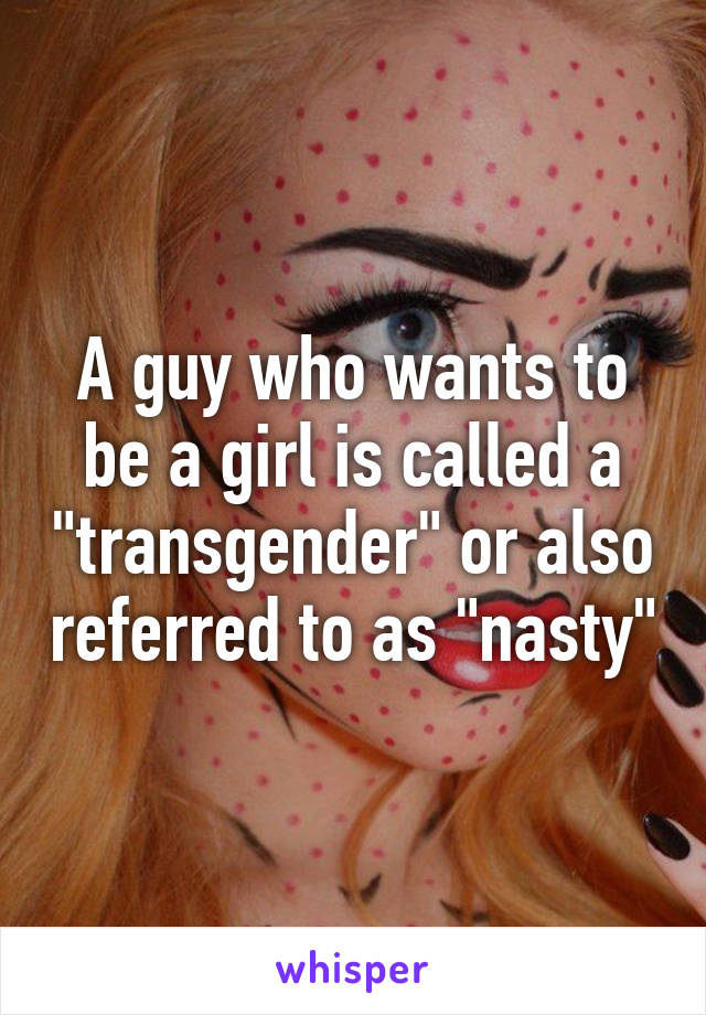 A guy who wants to be a girl is called a "transgender" or also referred to as "nasty"