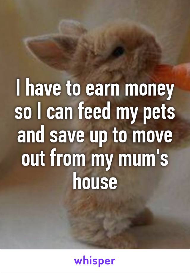 I have to earn money so I can feed my pets and save up to move out from my mum's house