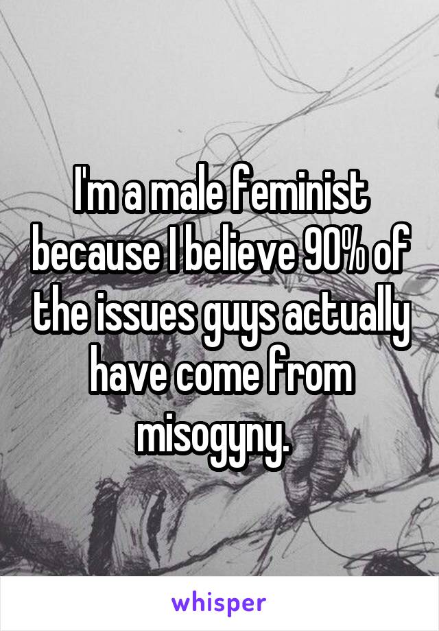 I'm a male feminist because I believe 90% of the issues guys actually have come from misogyny.  