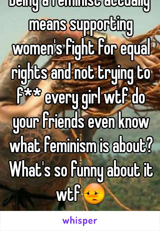 Being a feminist actually means supporting women's fight for equal rights and not trying to f** every girl wtf do your friends even know what feminism is about? What's so funny about it wtf😳 