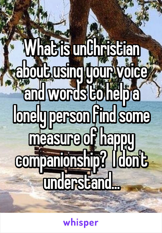 What is unChristian about using your voice and words to help a lonely person find some measure of happy companionship?  I don't understand...