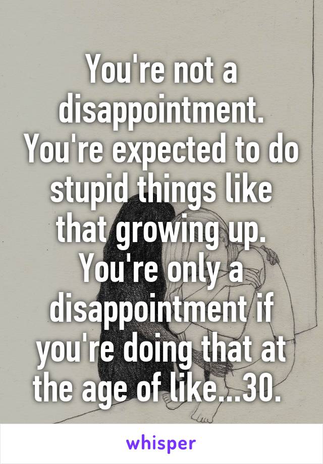 You're not a disappointment. You're expected to do stupid things like that growing up. You're only a disappointment if you're doing that at the age of like...30. 