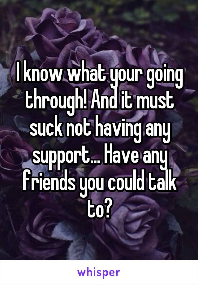 I know what your going through! And it must suck not having any support... Have any friends you could talk to?