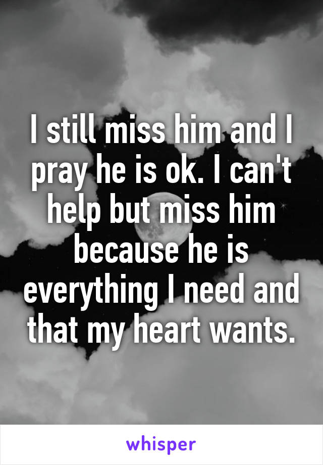 I still miss him and I pray he is ok. I can't help but miss him because he is everything I need and that my heart wants.