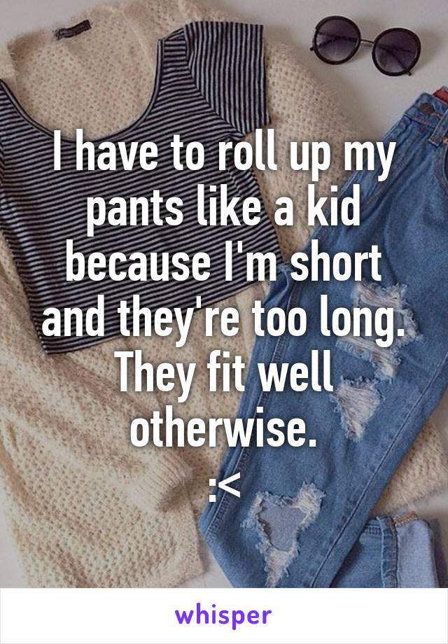 I have to roll up my pants like a kid because I'm short and they're too long.
They fit well otherwise.
:<