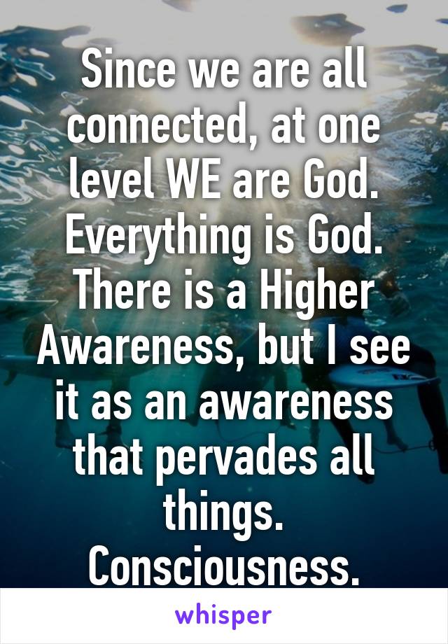 Since we are all connected, at one level WE are God. Everything is God. There is a Higher Awareness, but I see it as an awareness that pervades all things. Consciousness.