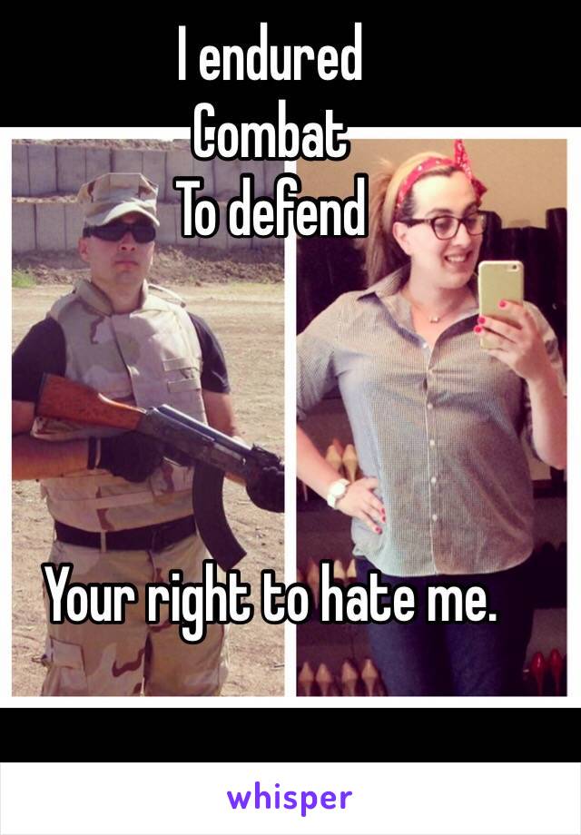 I endured 
Combat 
To defend 




Your right to hate me. 