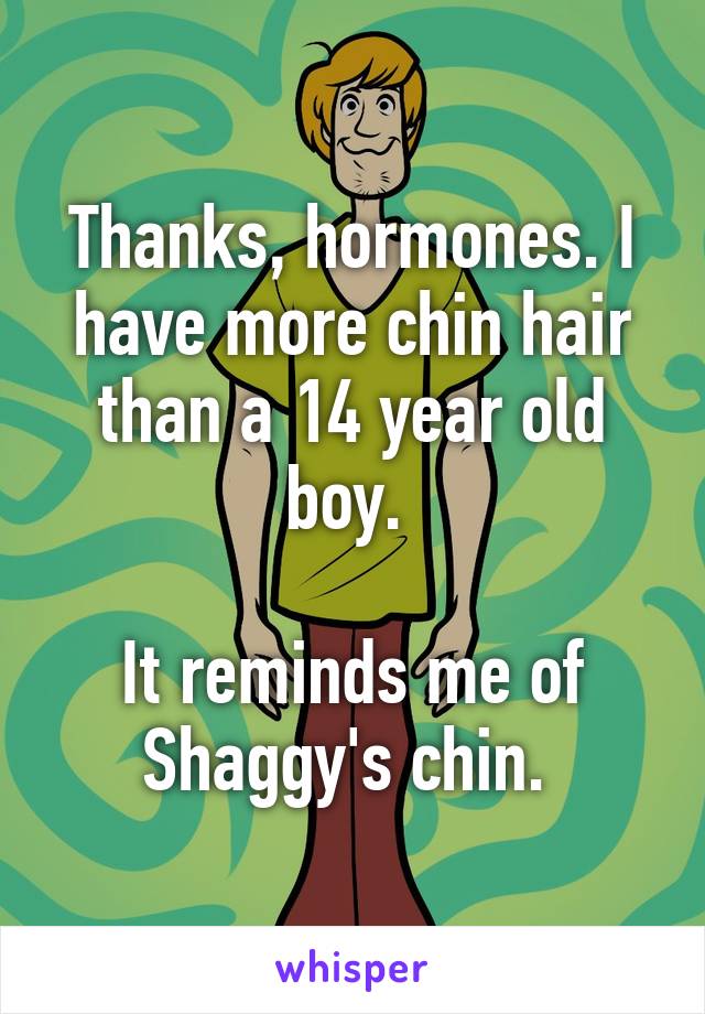 Thanks, hormones. I have more chin hair than a 14 year old boy. 

It reminds me of Shaggy's chin. 