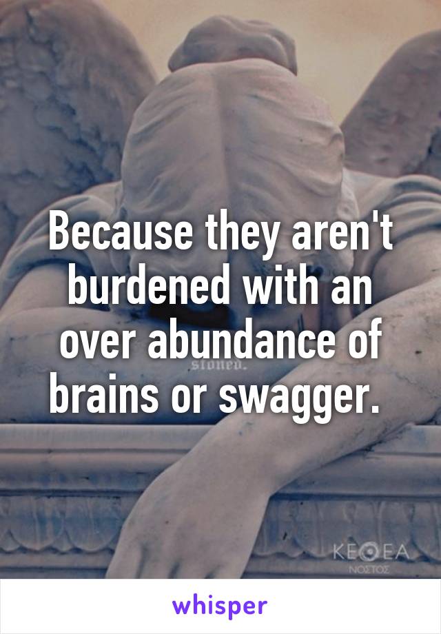 Because they aren't burdened with an over abundance of brains or swagger. 