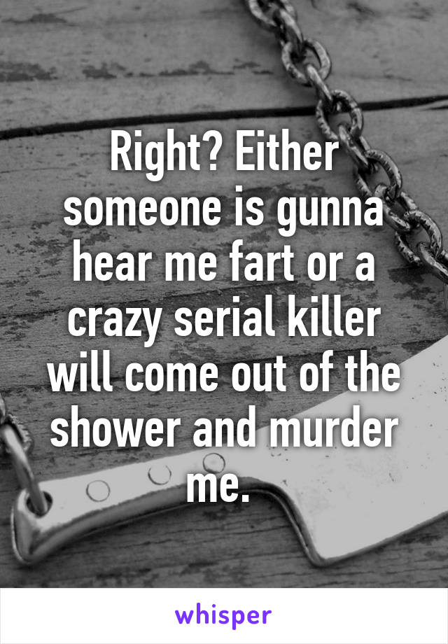 Right? Either someone is gunna hear me fart or a crazy serial killer will come out of the shower and murder me. 