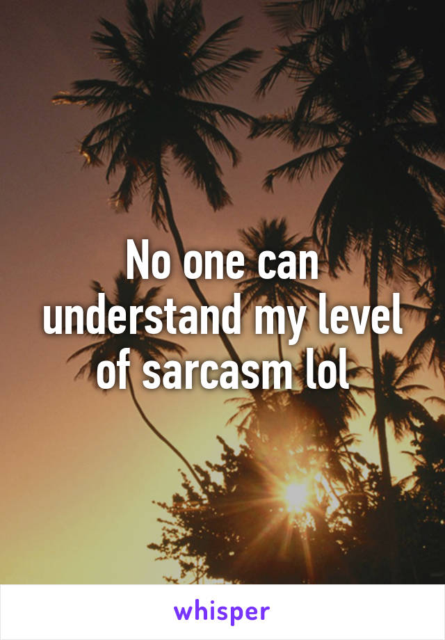 No one can understand my level of sarcasm lol