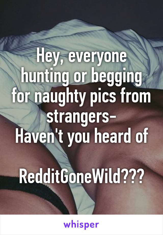 Hey, everyone hunting or begging for naughty pics from strangers-
Haven't you heard of 
RedditGoneWild???