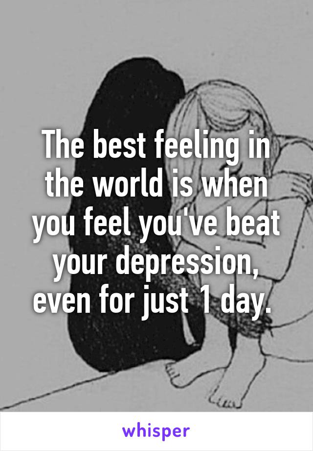 The best feeling in the world is when you feel you've beat your depression, even for just 1 day. 