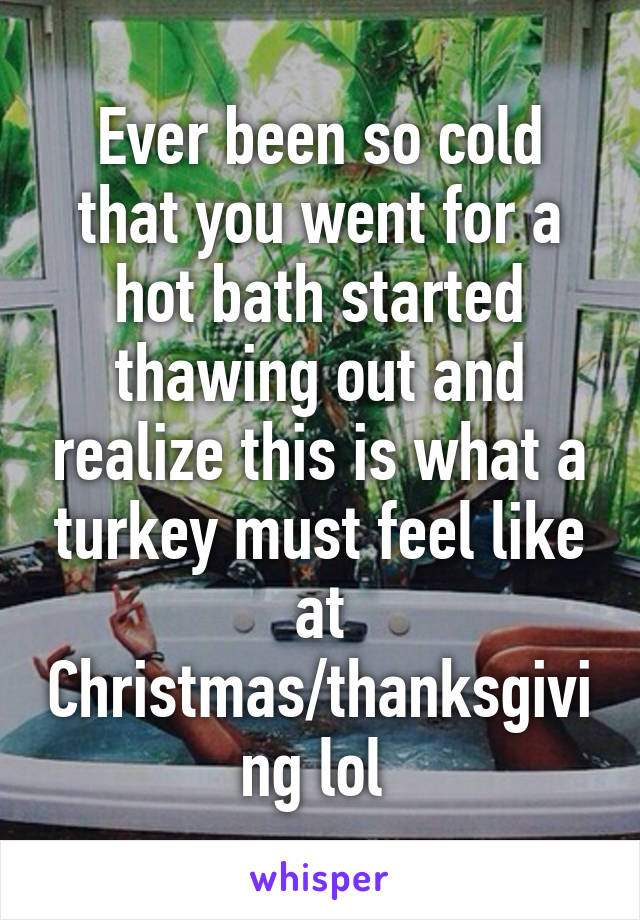 Ever been so cold that you went for a hot bath started thawing out and realize this is what a turkey must feel like at Christmas/thanksgiving lol 