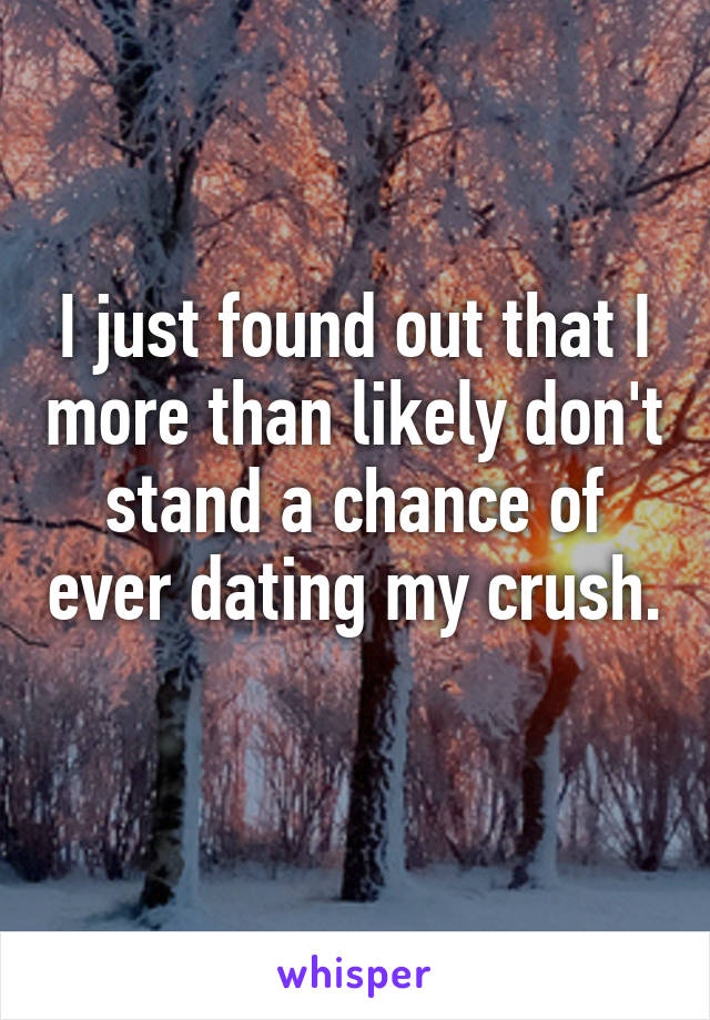 I just found out that I more than likely don't stand a chance of ever dating my crush. 