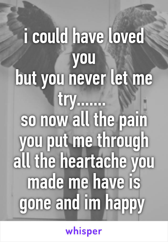 i could have loved you
but you never let me try....... 
so now all the pain you put me through all the heartache you made me have is gone and im happy 