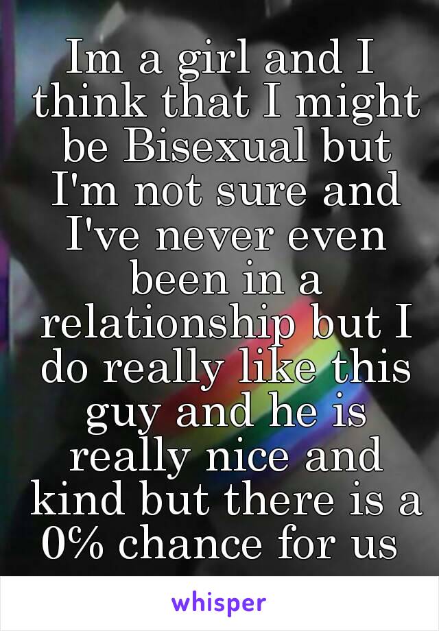 Im a girl and I think that I might be Bisexual but I'm not sure and I've never even been in a relationship but I do really like this guy and he is really nice and kind but there is a 0℅ chance for us 