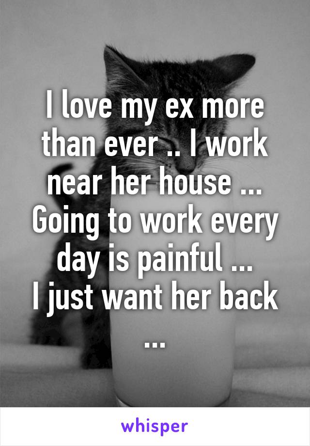 I love my ex more than ever .. I work near her house ... Going to work every day is painful ...
I just want her back ...