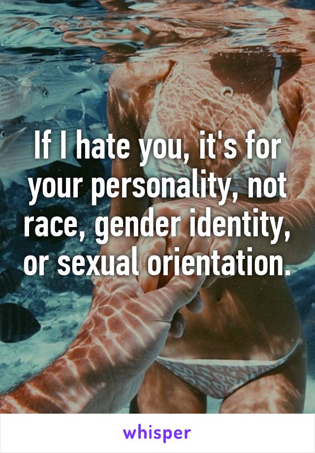 If I hate you, it's for your personality, not race, gender identity, or sexual orientation. 