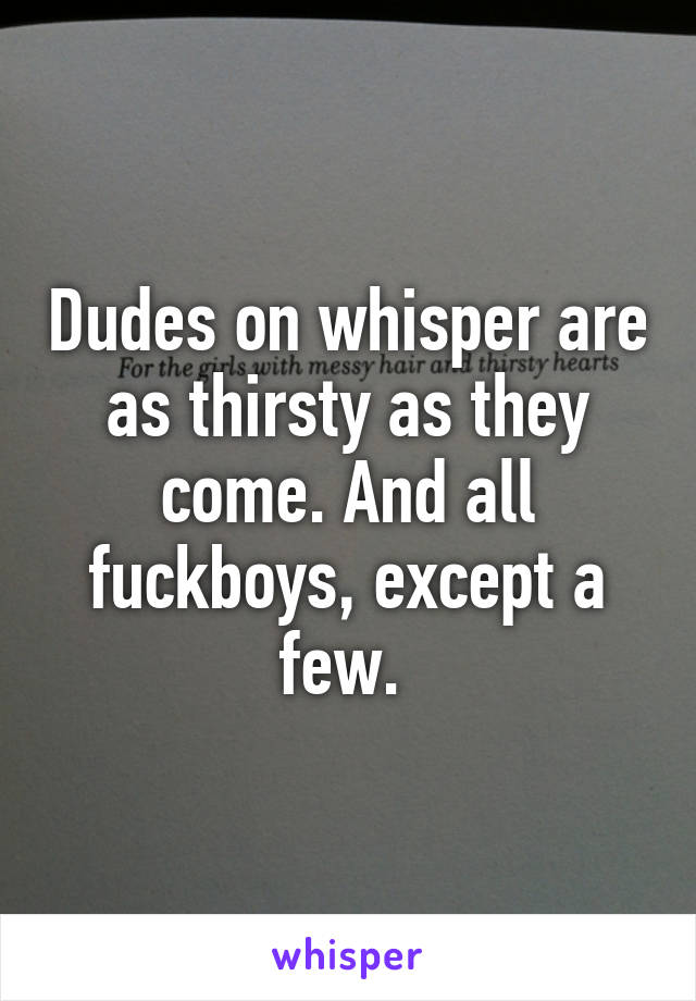 Dudes on whisper are as thirsty as they come. And all fuckboys, except a few. 