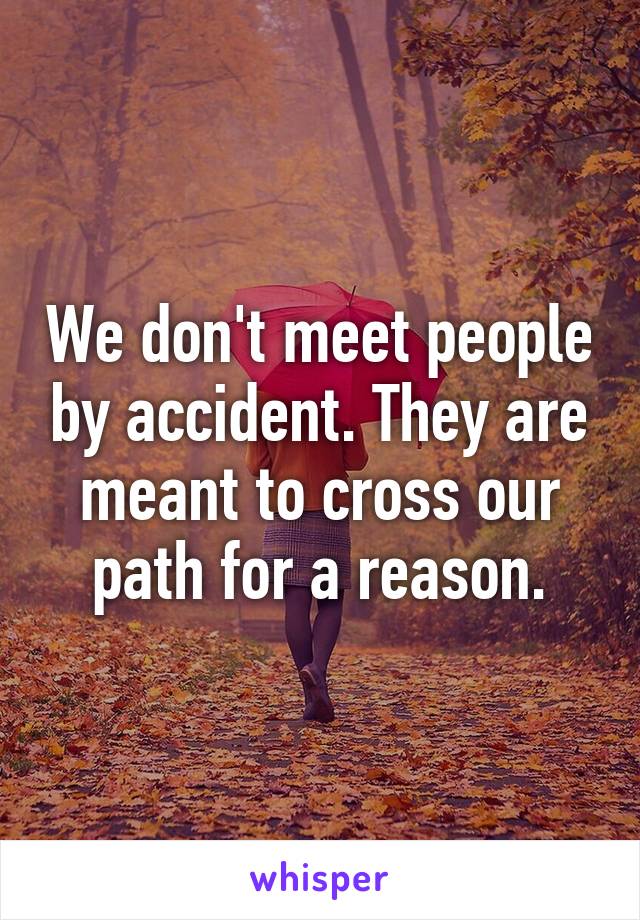 We don't meet people by accident. They are meant to cross our path for a reason.