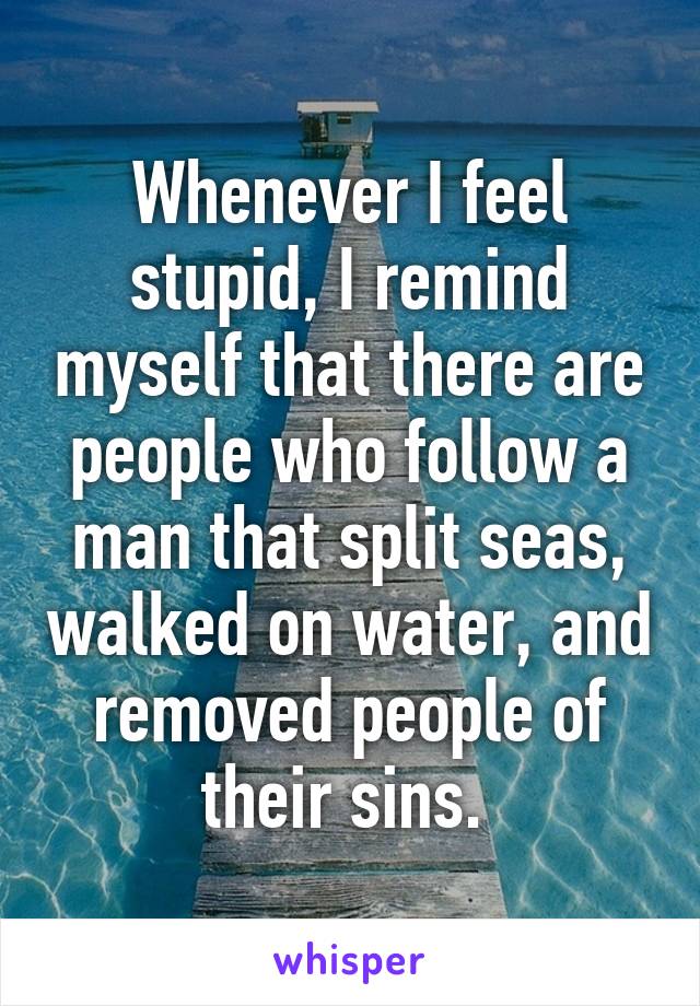 Whenever I feel stupid, I remind myself that there are people who follow a man that split seas, walked on water, and removed people of their sins. 