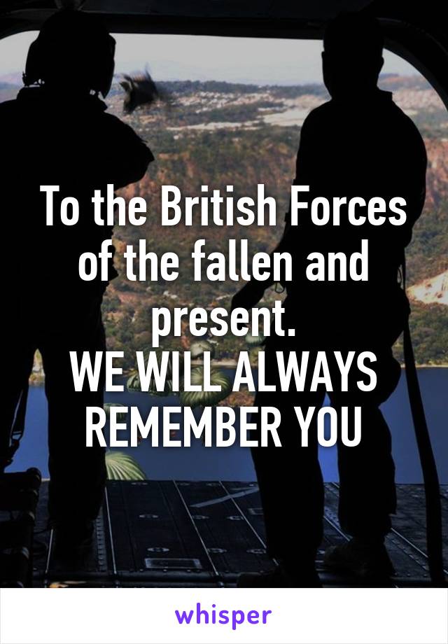 To the British Forces of the fallen and present.
WE WILL ALWAYS REMEMBER YOU