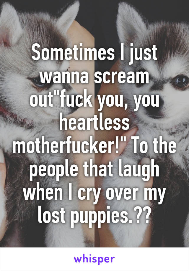 Sometimes I just wanna scream out"fuck you, you heartless motherfucker!" To the people that laugh when I cry over my lost puppies.😔😞