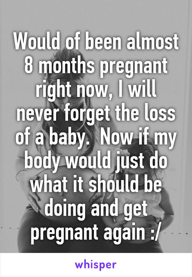 Would of been almost 8 months pregnant right now, I will never forget the loss of a baby.  Now if my body would just do what it should be doing and get pregnant again :/