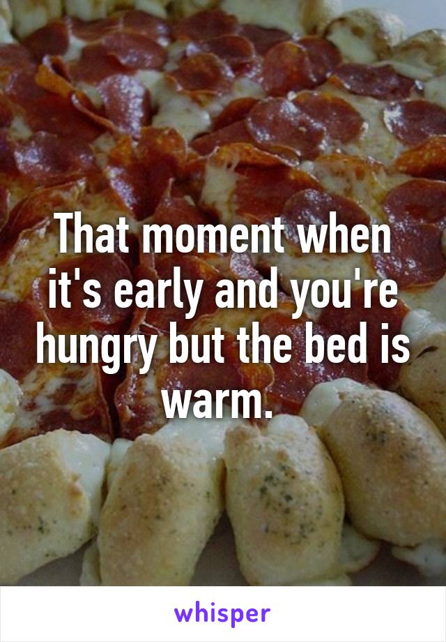 That moment when it's early and you're hungry but the bed is warm. 