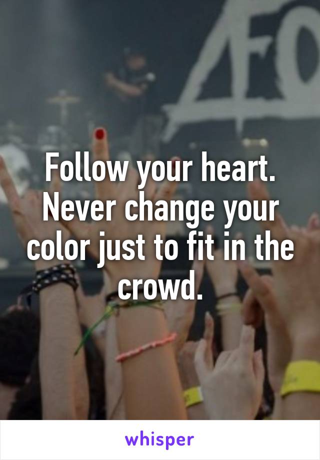 Follow your heart. Never change your color just to fit in the crowd.