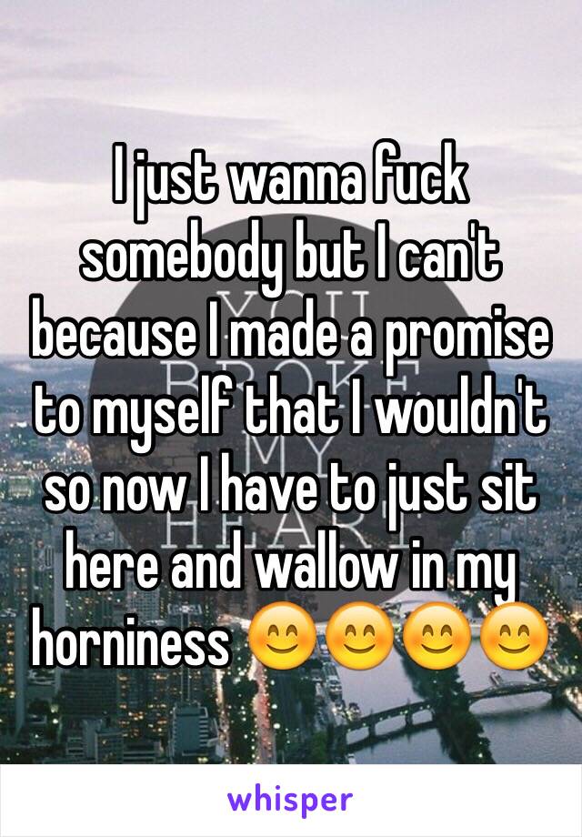 I just wanna fuck somebody but I can't because I made a promise to myself that I wouldn't so now I have to just sit here and wallow in my horniness 😊😊😊😊