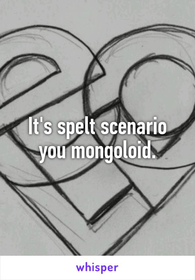 It's spelt scenario you mongoloid.