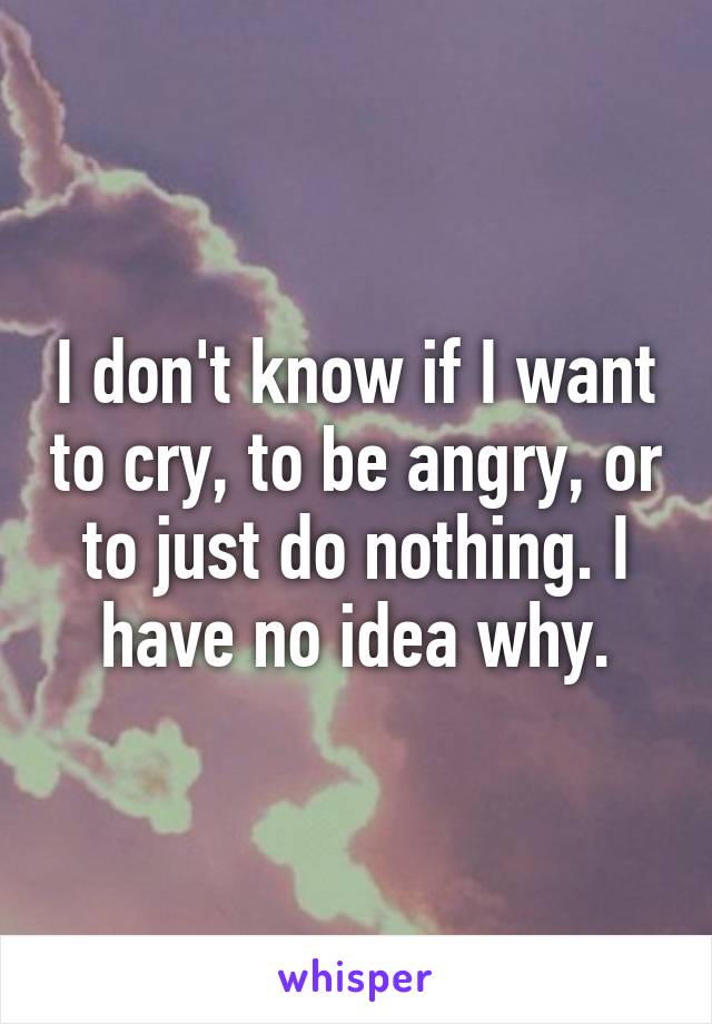 I don't know if I want to cry, to be angry, or to just do nothing. I have no idea why.