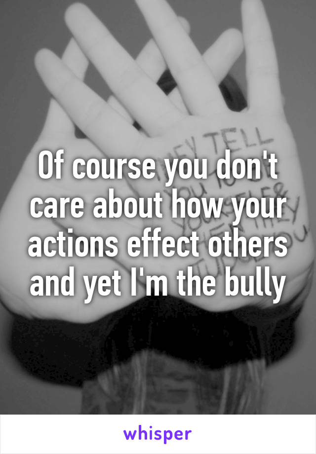 Of course you don't care about how your actions effect others and yet I'm the bully