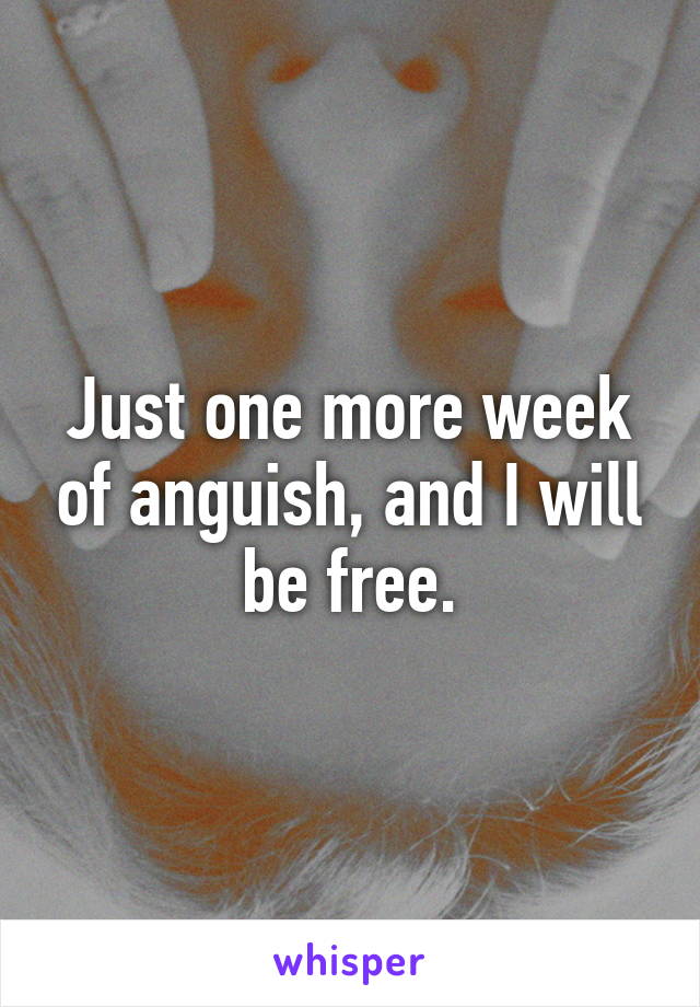 Just one more week of anguish, and I will be free.